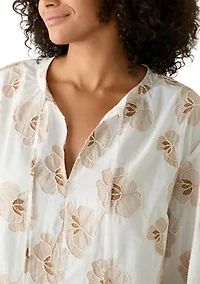 Women's Sleeveless Floral Embroidered Split Neck Blouse