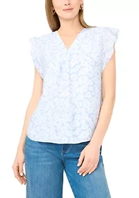 Women's Ruffle Sleeve Print Blouse