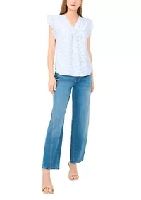 Women's Ruffle Sleeve Print Blouse