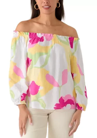 Women's Off Shoulder Tie Waist Floral Blouse