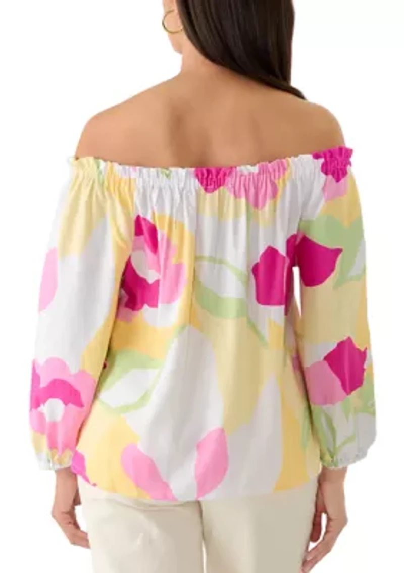 Women's Off Shoulder Tie Waist Floral Blouse