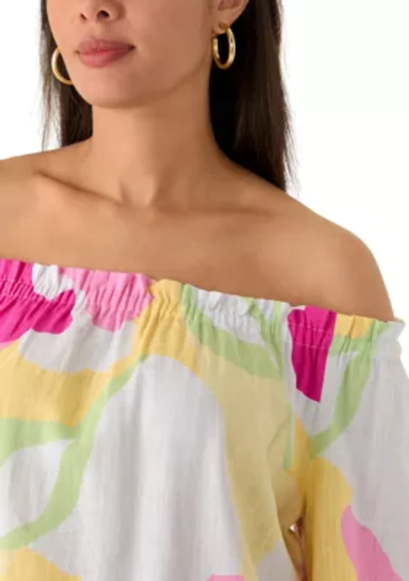 Women's Off Shoulder Tie Waist Floral Blouse