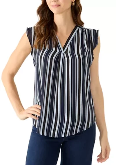 Women's Ruffle Sleeve Print Split Neck Blouse