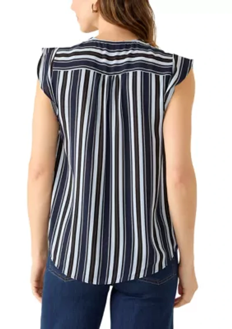 Women's Ruffle Sleeve Print Split Neck Blouse