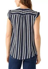 Women's Ruffle Sleeve Print Split Neck Blouse