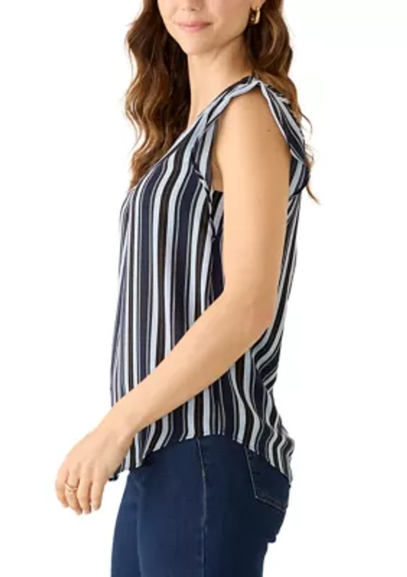 Women's Ruffle Sleeve Print Split Neck Blouse