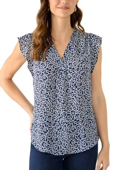 Women's Ruffle Sleeve Printed Split Neck Blouse