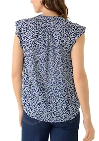 Women's Ruffle Sleeve Printed Split Neck Blouse