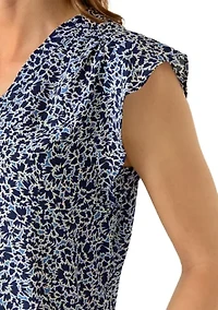 Women's Ruffle Sleeve Printed Split Neck Blouse