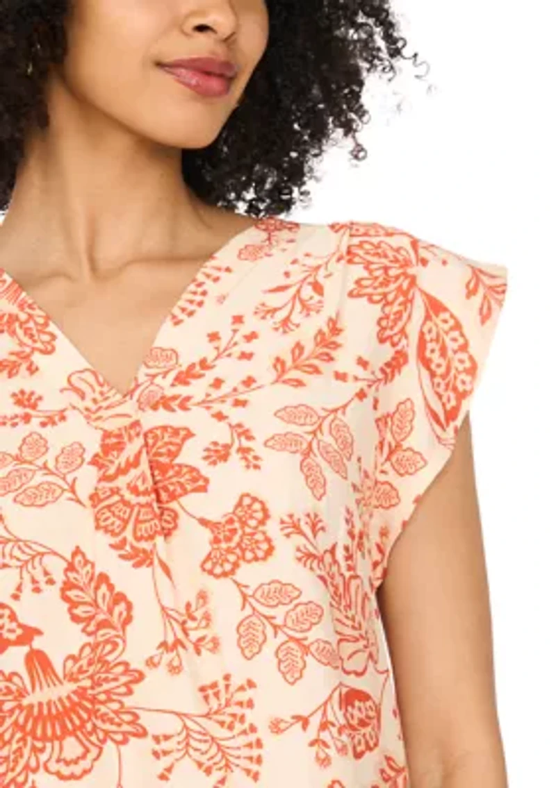 Women's Flutter Sleeve Split Neck Floral Blouse