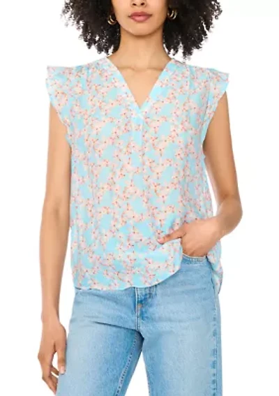 Women's Flutter Sleeve Floral Blouse
