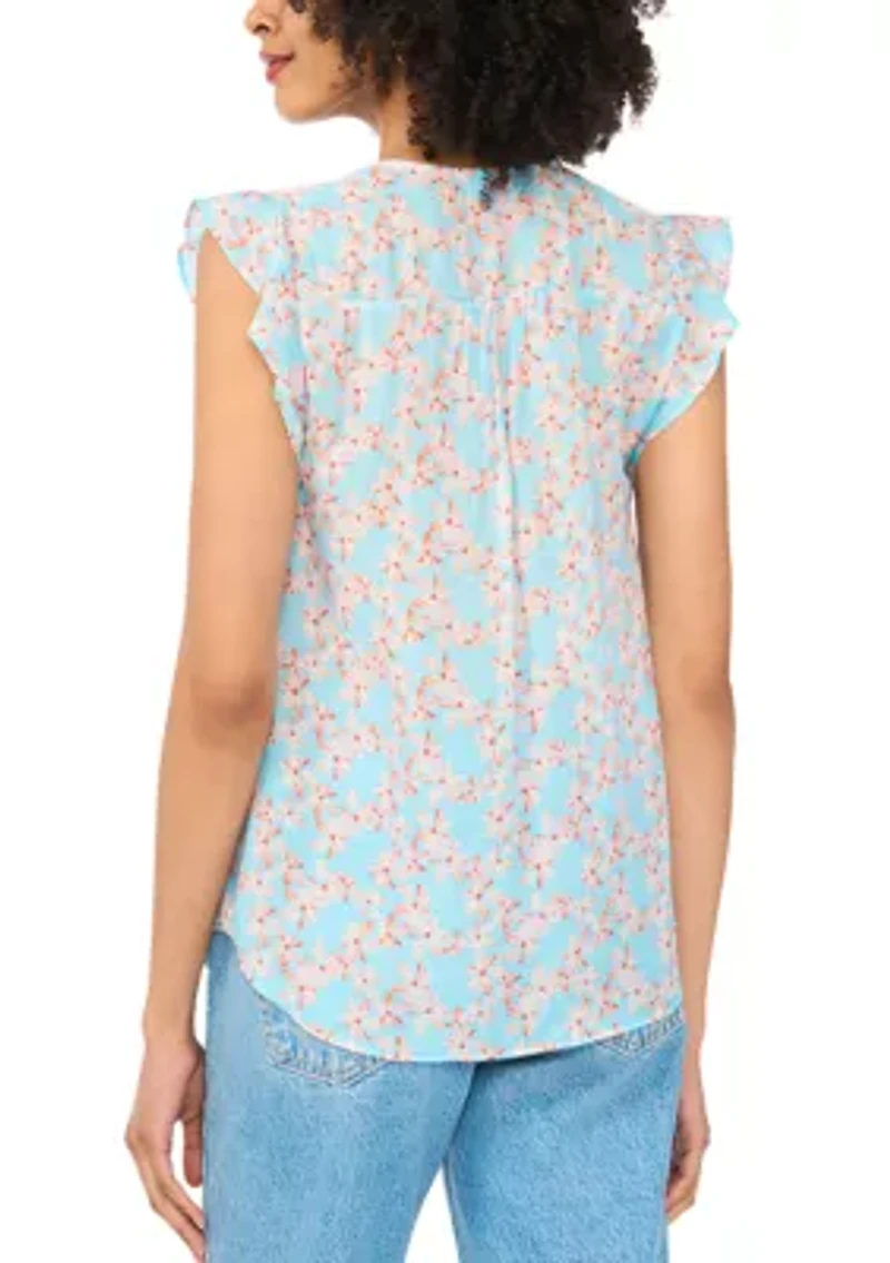 Women's Flutter Sleeve Floral Blouse