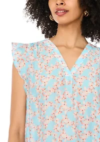 Women's Flutter Sleeve Floral Blouse