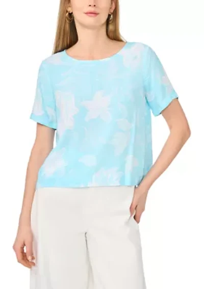 Women's Short Sleeve Crew Neck Floral Blouse