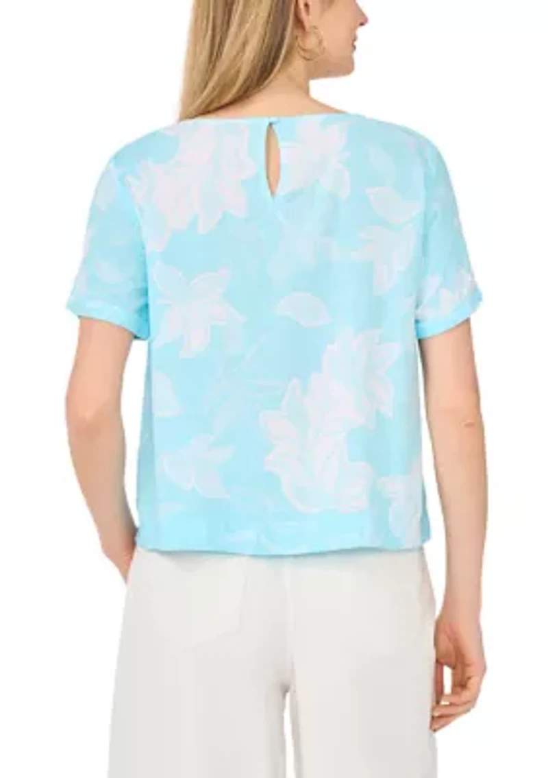 Women's Short Sleeve Crew Neck Floral Blouse