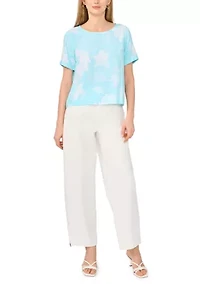 Women's Short Sleeve Crew Neck Floral Blouse