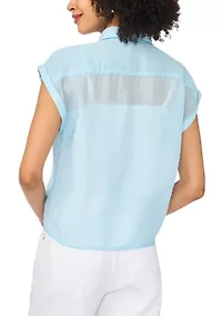 Women's Short Sleeve Tie Front Lawn Shirt