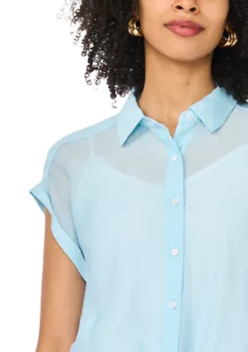 Women's Short Sleeve Tie Front Lawn Shirt