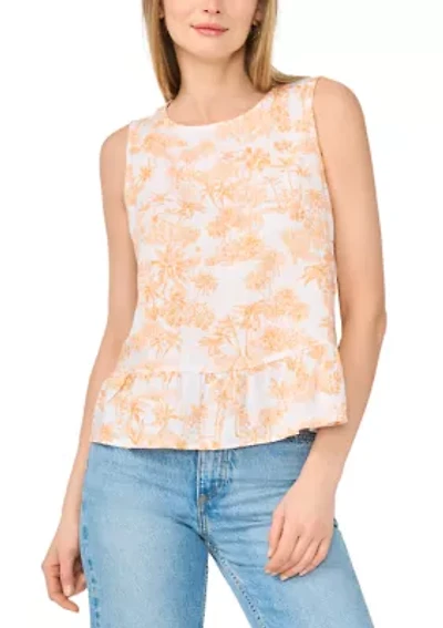 Women's Sleeveless Scenic Printed Linen Peplum Top