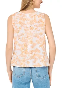 Women's Sleeveless Scenic Printed Linen Peplum Top