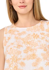 Women's Sleeveless Scenic Printed Linen Peplum Top