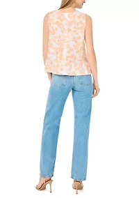 Women's Sleeveless Scenic Printed Linen Peplum Top
