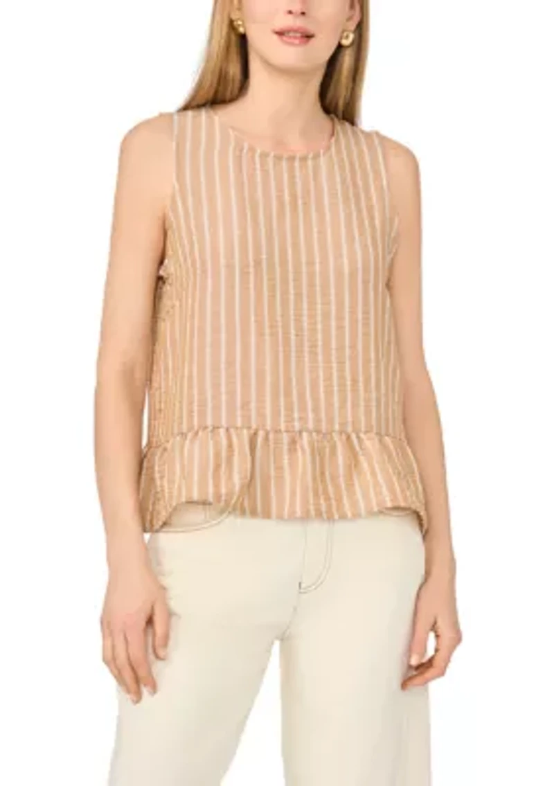 Women's Sleeveless Striped Linen Peplum Top