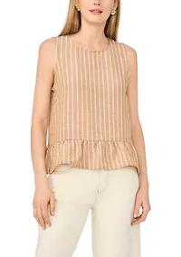 Women's Sleeveless Striped Linen Peplum Top
