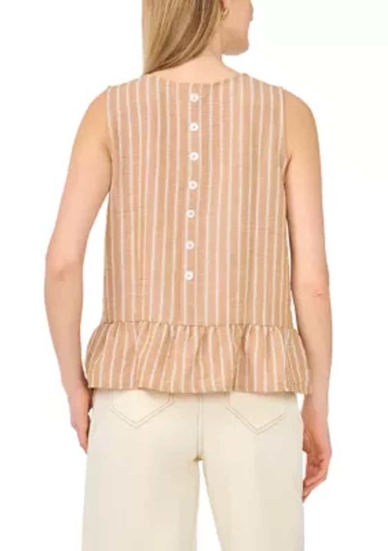 Women's Sleeveless Striped Linen Peplum Top