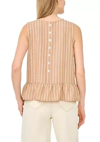 Women's Sleeveless Striped Linen Peplum Top