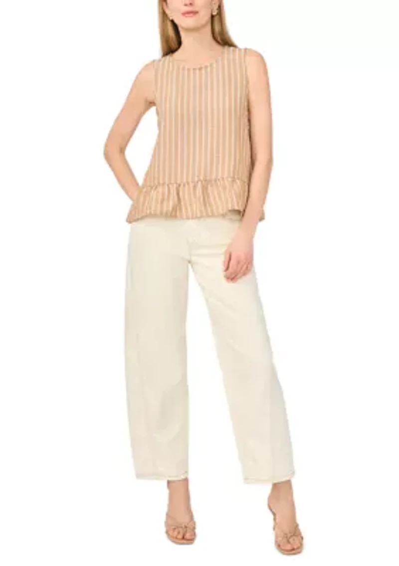 Women's Sleeveless Striped Linen Peplum Top