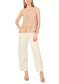 Women's Sleeveless Striped Linen Peplum Top