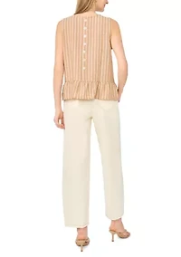 Women's Sleeveless Striped Linen Peplum Top