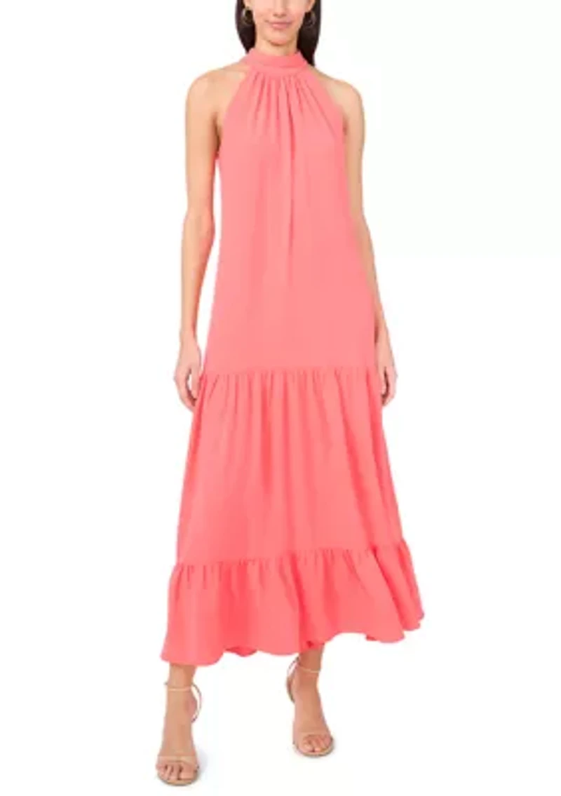 Women's Solid Halter Challis Dress