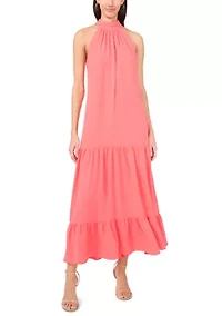 Women's Solid Halter Challis Dress