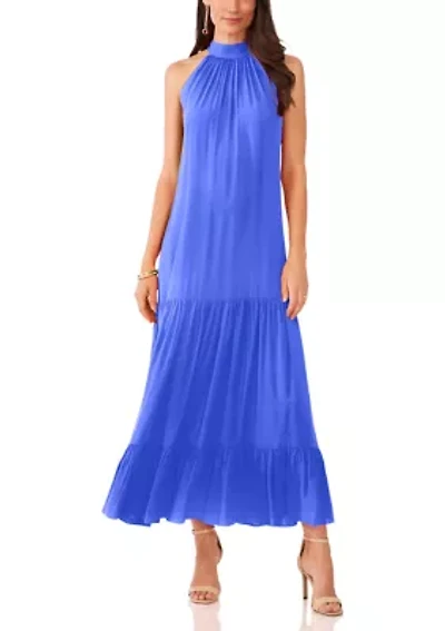 Women's Solid Halter Challis Dress