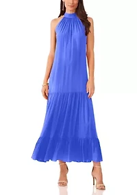 Women's Solid Halter Challis Dress