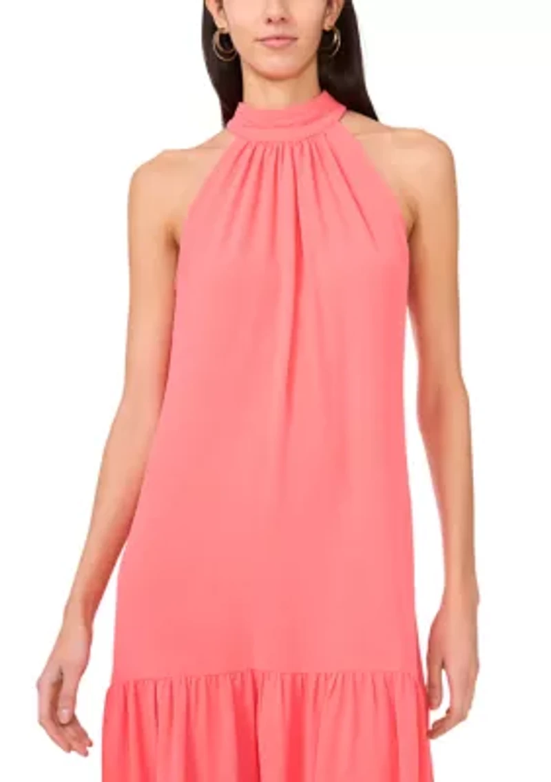 Women's Solid Halter Challis Dress