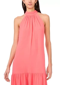 Women's Solid Halter Challis Dress