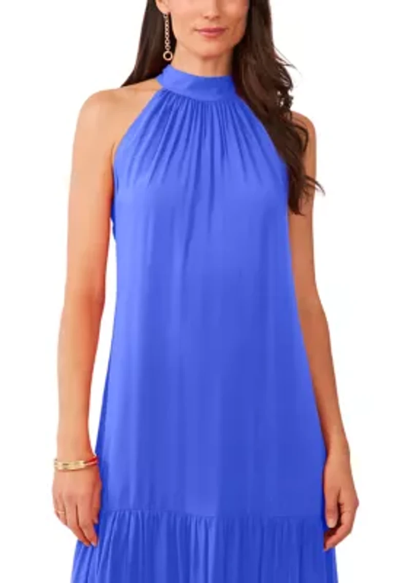 Women's Solid Halter Challis Dress