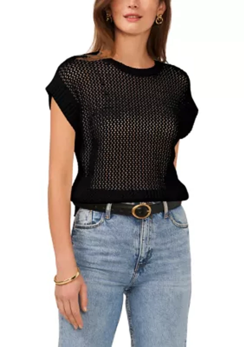 Women's Short Drop Shoulder Open Stitch Sweater