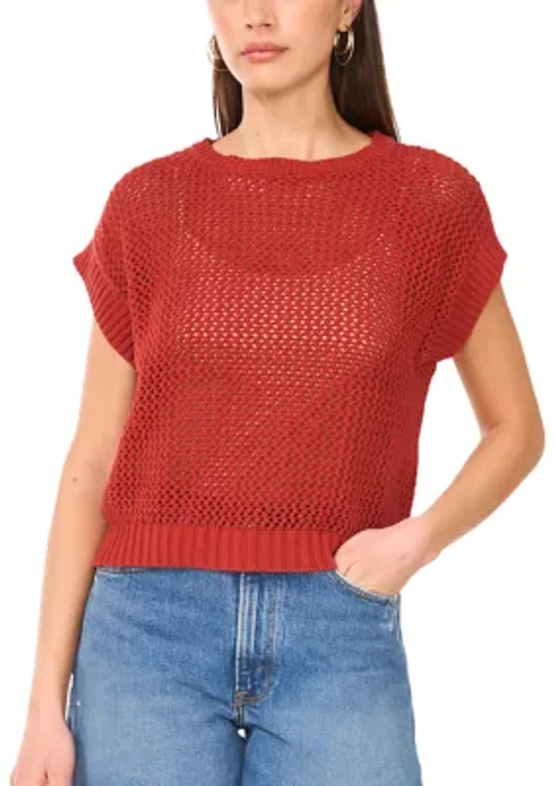 Women's Short Drop Shoulder Open Stitch Sweater