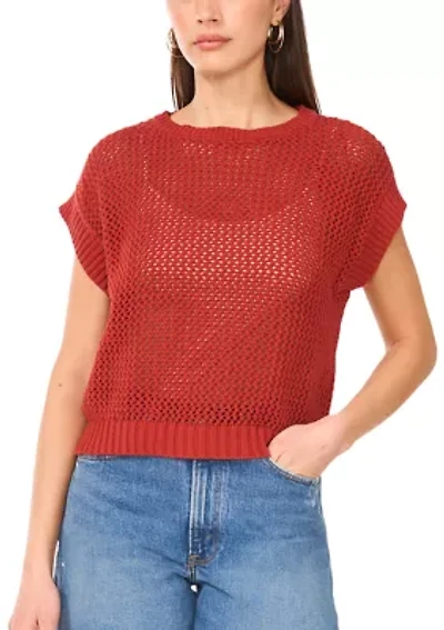 Women's Short Drop Shoulder Open Stitch Sweater