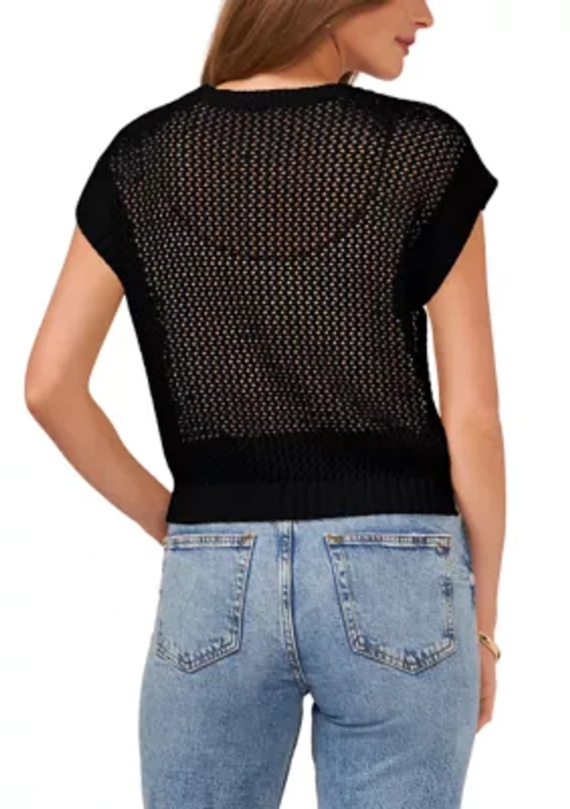 Women's Short Drop Shoulder Open Stitch Sweater