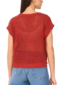 Women's Short Drop Shoulder Open Stitch Sweater