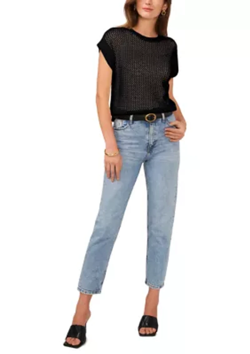 Women's Short Drop Shoulder Open Stitch Sweater