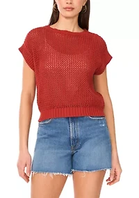 Women's Short Drop Shoulder Open Stitch Sweater