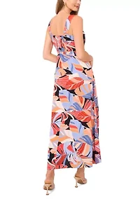 Women's Sleeveless Leaf Print Square Neck Dress