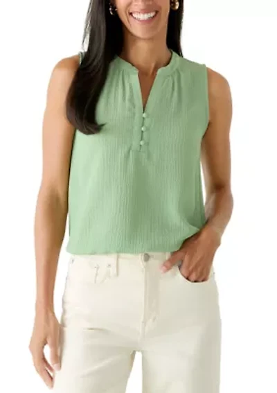 Women's Sleeveless Split Neck Bubble Hem Blouse
