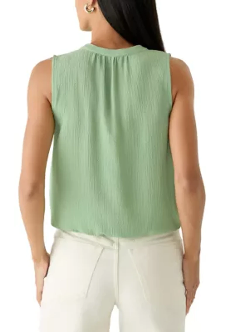 Women's Sleeveless Split Neck Bubble Hem Blouse